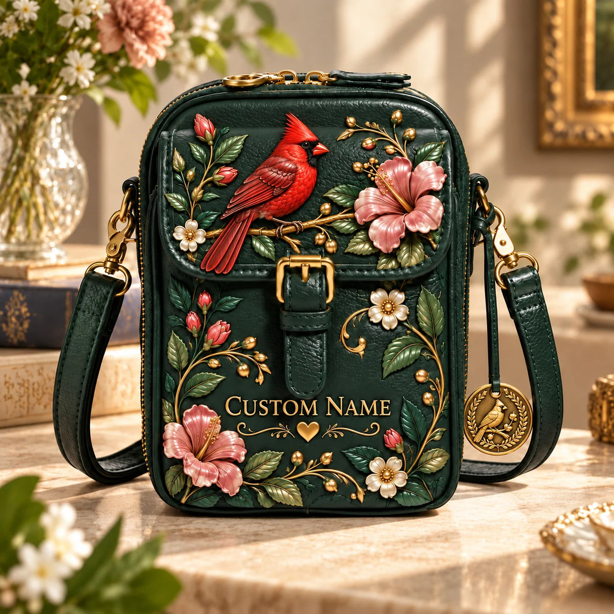 Personalized Hummingbird Crossbody Bag - Custom Name Floral RFID Shoulder Bag 🎁✨