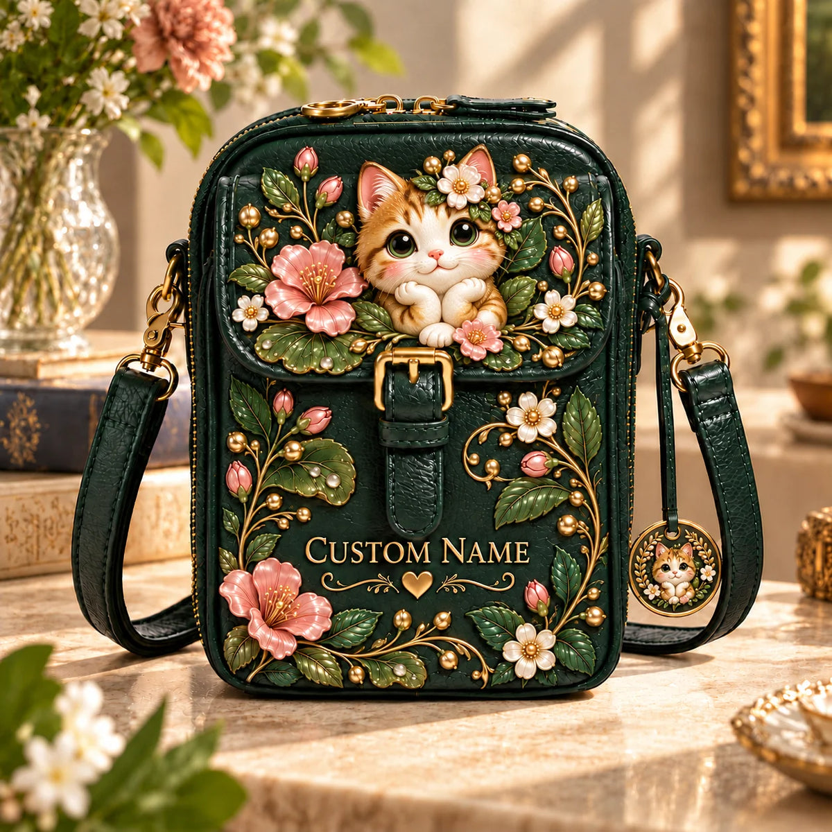 Personalized Hummingbird Crossbody Bag - Custom Name Floral RFID Shoulder Bag 🎁✨