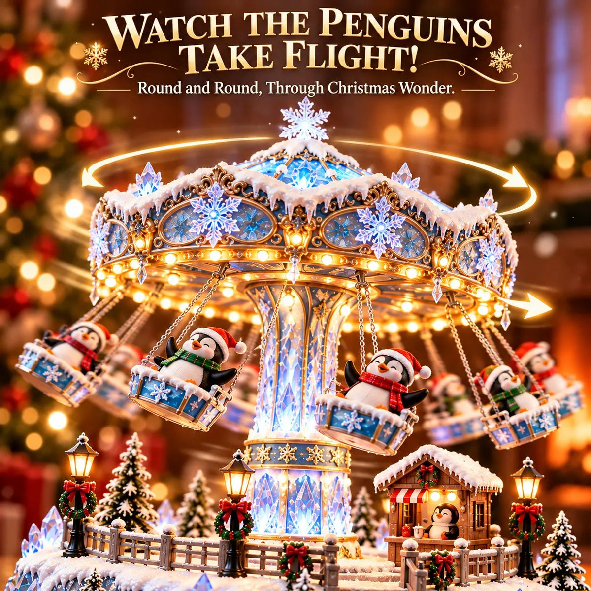 ✨🐧 Penguin Winter Swing Carnival – Light-Up Rotating Christmas Village Decor