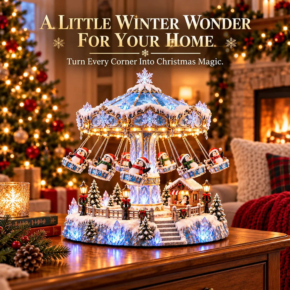 ✨🐧 Penguin Winter Swing Carnival – Light-Up Rotating Christmas Village Decor