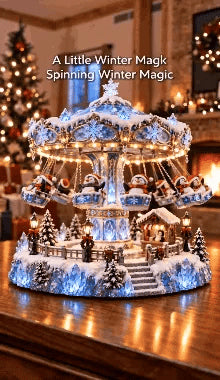 ✨🐧 Penguin Winter Swing Carnival – Light-Up Rotating Christmas Village Decor