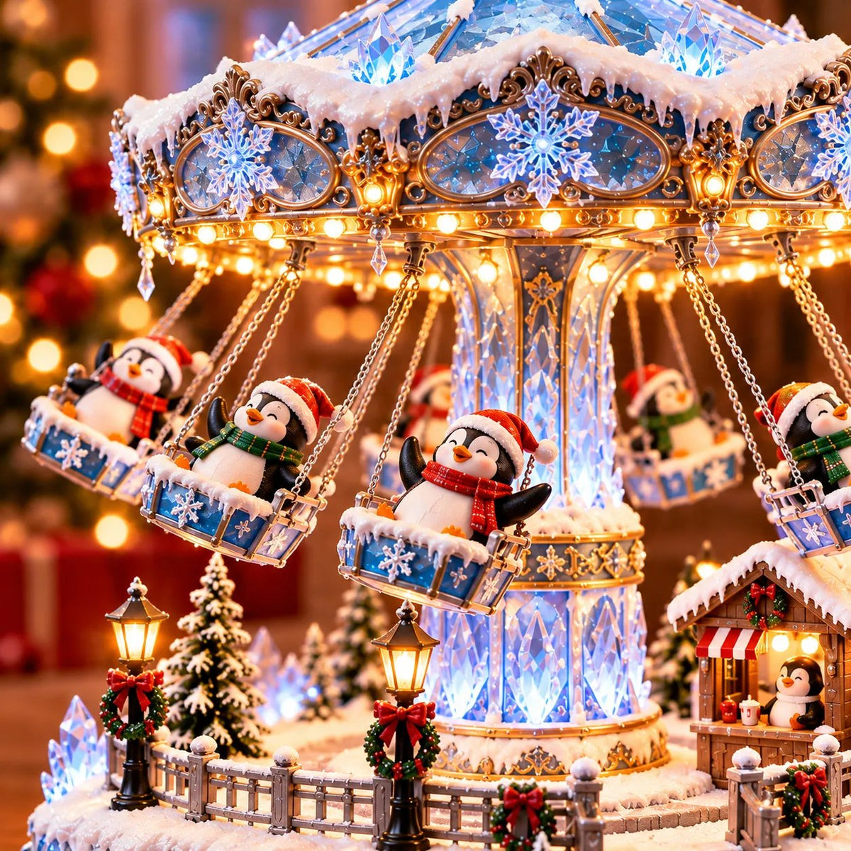 ✨🐧 Penguin Winter Swing Carnival – Light-Up Rotating Christmas Village Decor