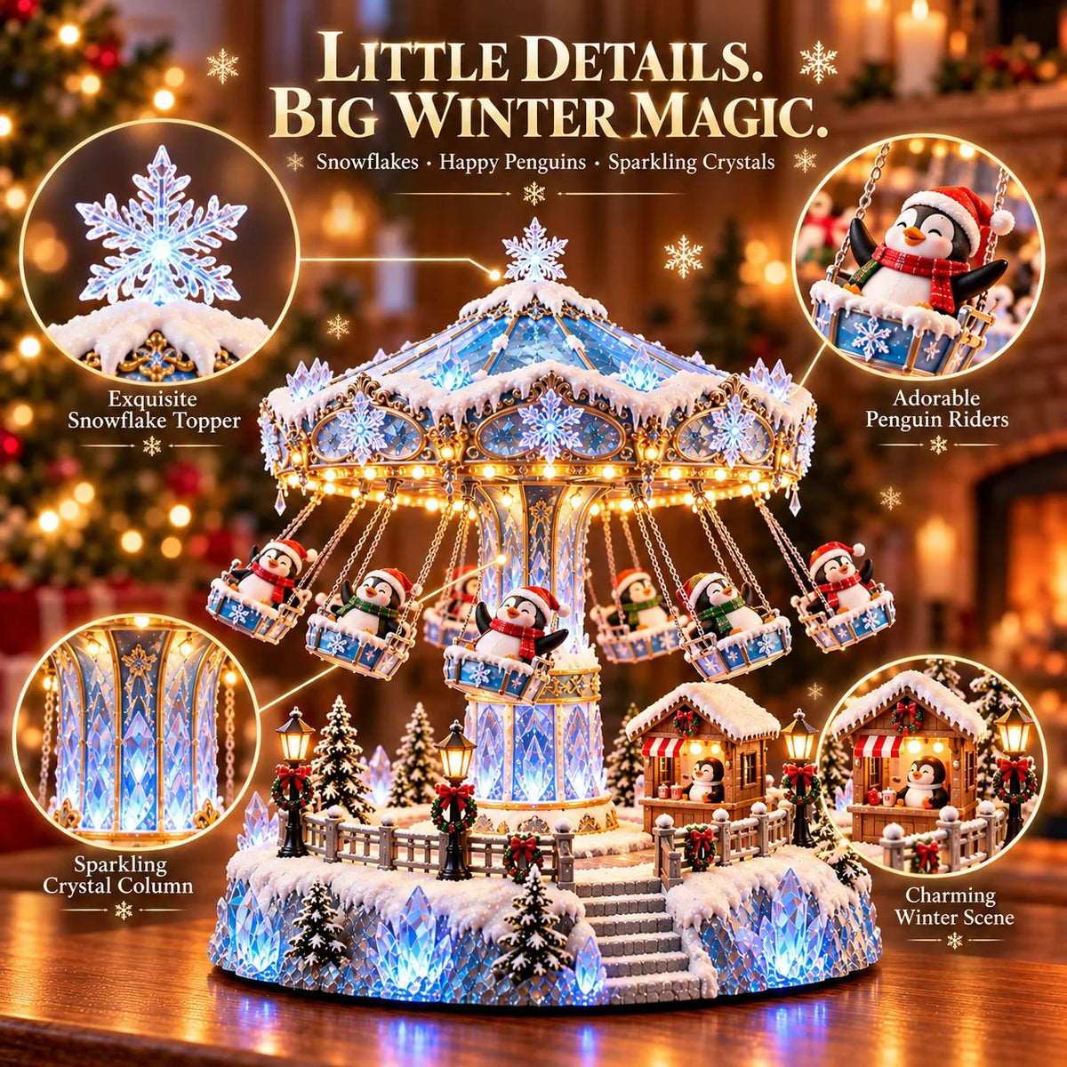 ✨🐧 Penguin Winter Swing Carnival – Light-Up Rotating Christmas Village Decor