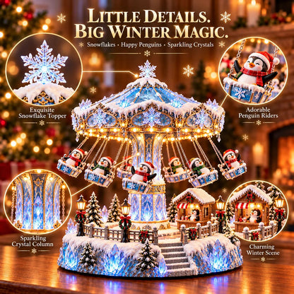 ✨🐧 Penguin Winter Swing Carnival – Light-Up Rotating Christmas Village Decor