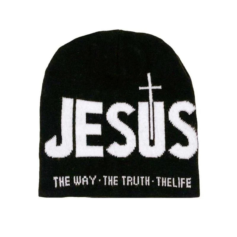 Unisex Y2K Heart & Cross Jacquard Knit Beanie Cap for Cold Weather