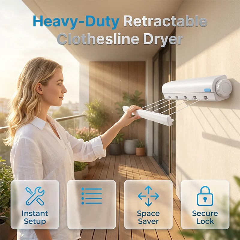 🔥Retractable Multi‑Line Clothesline Dryer｜Wall‑Mounted Space‑Saving Drying Line for Indoor & Outdoor Use