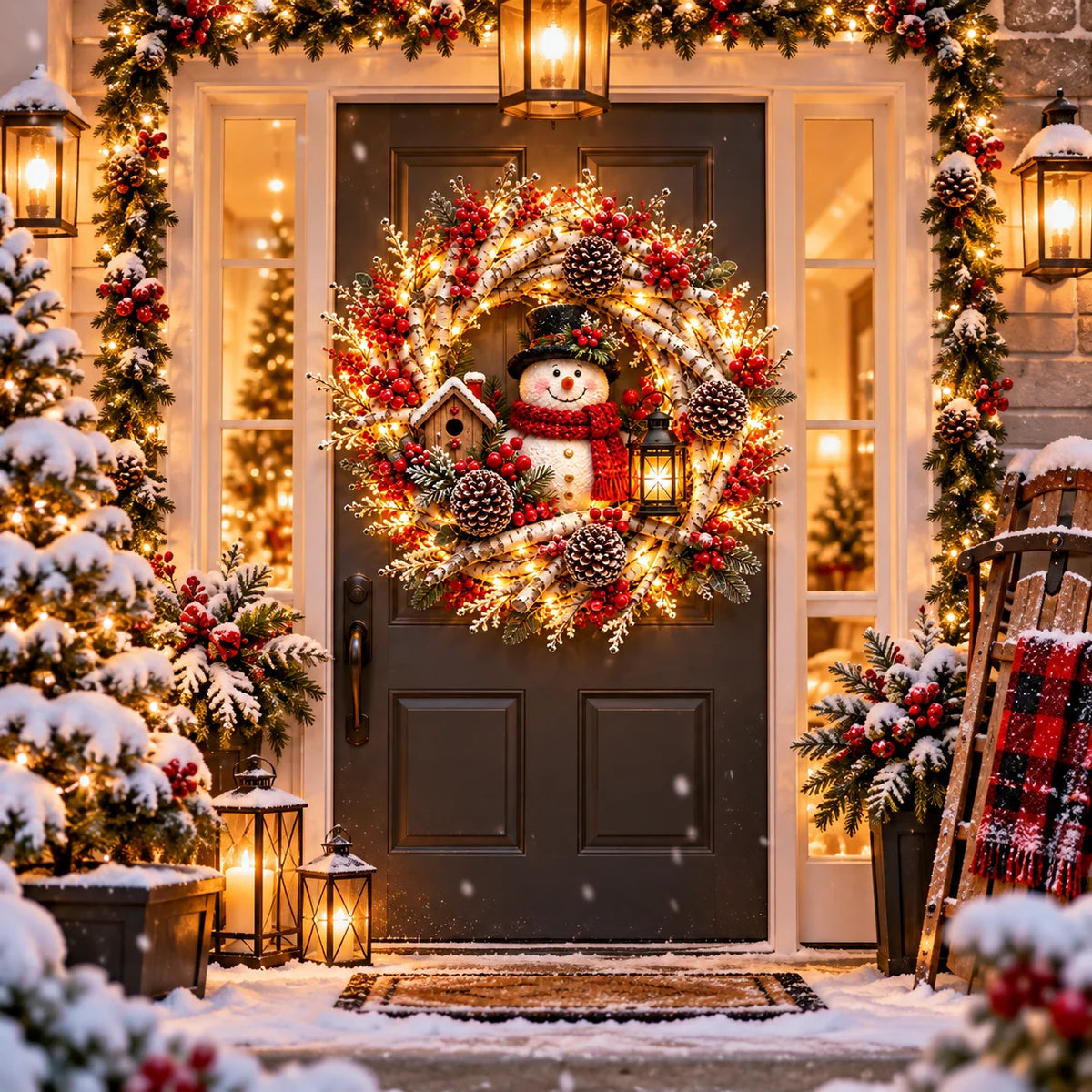 🔥 LAST DAY 49% OFF | Snowy Birch Cardinal Wreath – Lighted Christmas Door Decor ❤️