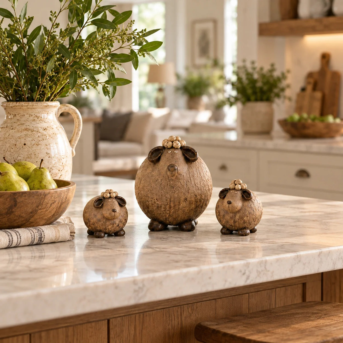 🐏 Little Woolly Family – Whimsical Rustic Sheep Figurines, Set of 3