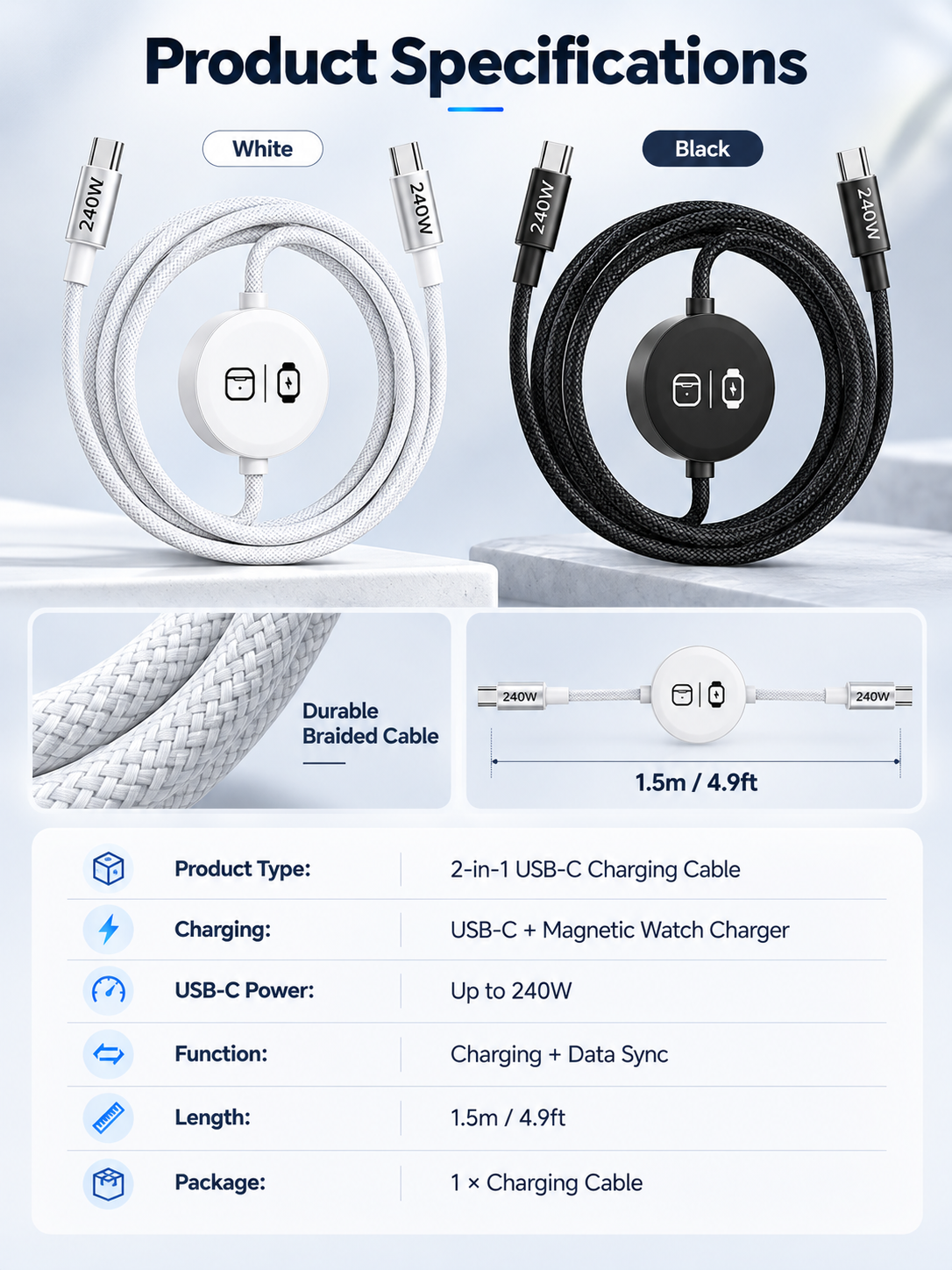 Super fast charge 1· 5m [apple watch magnetic black cable]