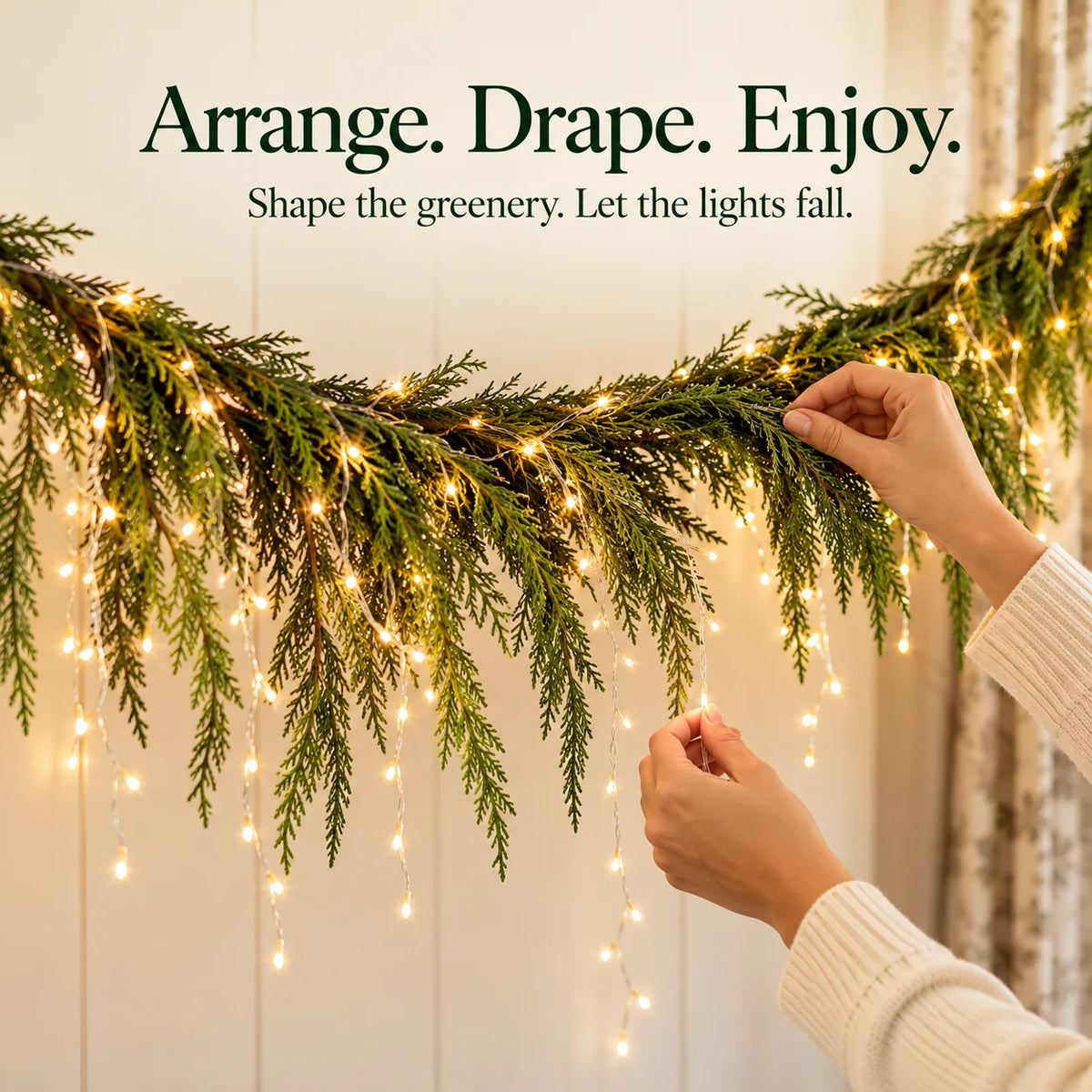 🎄 Christmas Greenery Garland & Warm Icicle Lights Set — Turn Empty Spaces Into Holiday Magic ✨