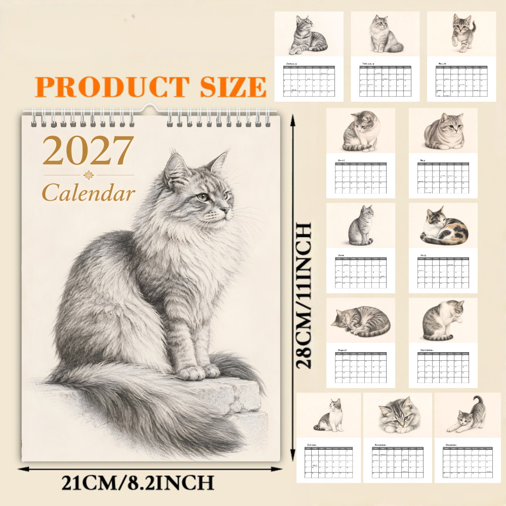 🐾 2027 Long-Haired Cat Wall Calendar