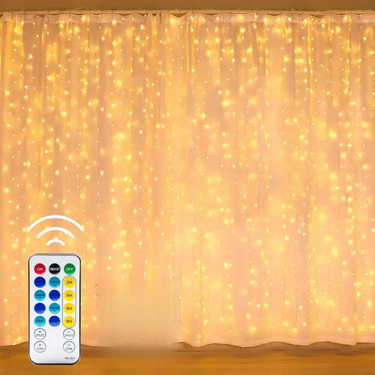 300 LED Curtain Lights – 9.8FT × 9.8FT, 8 Modes, Remote Controlled