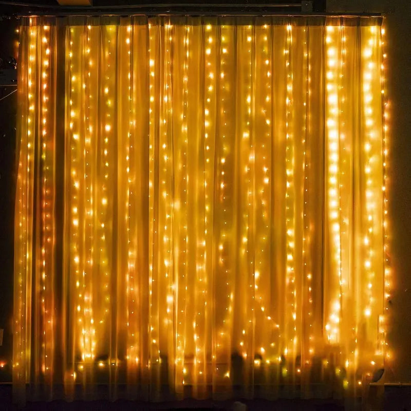 300 LED Curtain Lights – 9.8FT × 9.8FT, 8 Modes, Remote Controlled