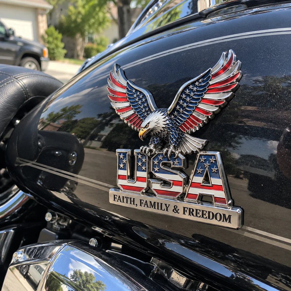 🚘USA Faith, Family & Freedom Metal Car Badge