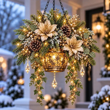 ✨❄️ Winter Bloom Glow™ Hanging Basket – Lighted Christmas Porch Decor