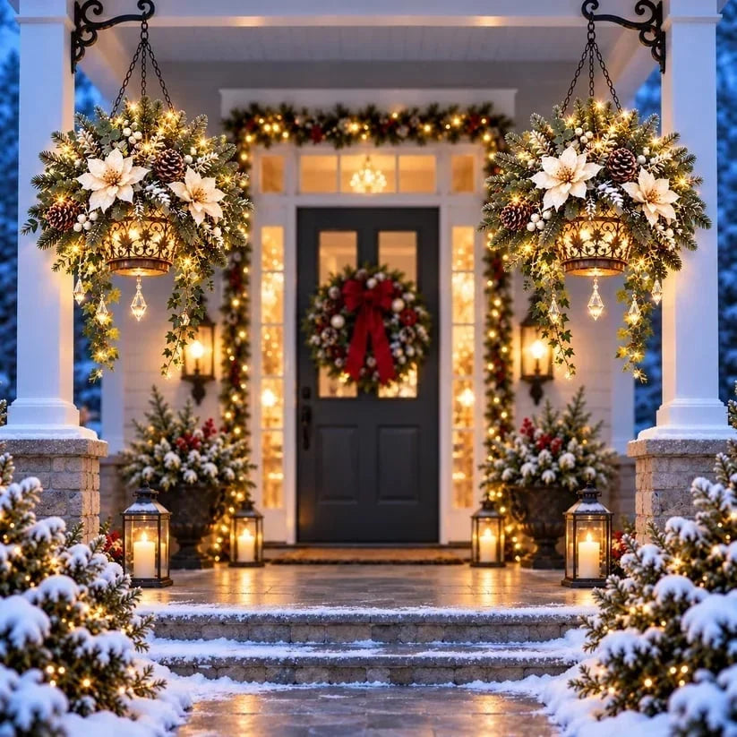 ✨❄️ Winter Bloom Glow™ Hanging Basket – Lighted Christmas Porch Decor