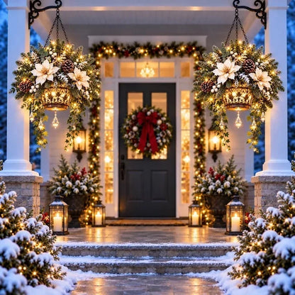 ✨❄️ Winter Bloom Glow™ Hanging Basket – Lighted Christmas Porch Decor