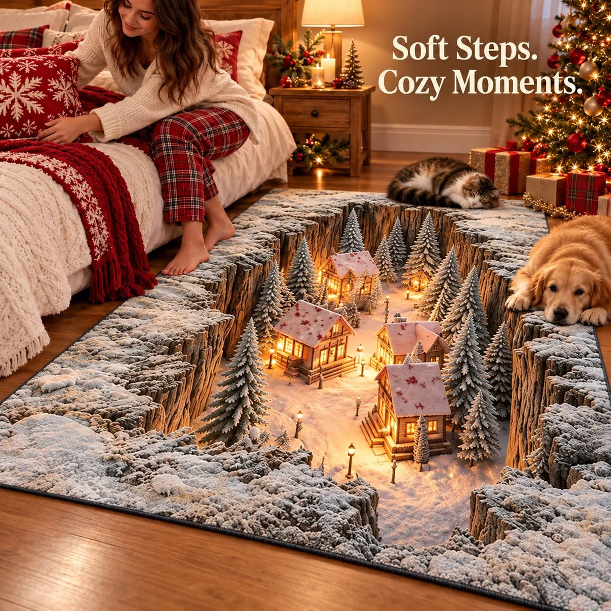 ☀️Optical Illusion Christmas Scene Rug | Bring A Hidden Winter Village To Your Floor
