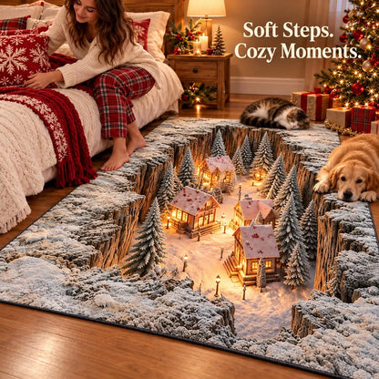☀️Optical Illusion Christmas Scene Rug | Bring A Hidden Winter Village To Your Floor