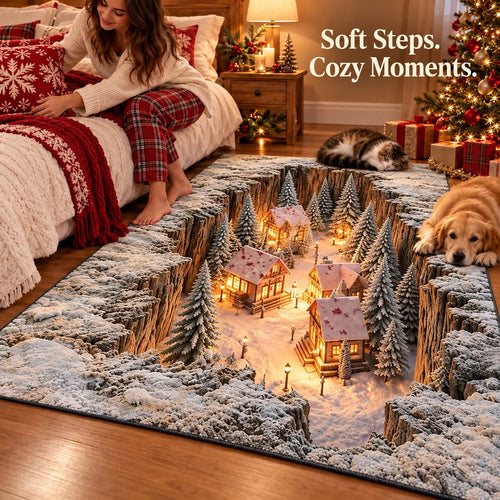 ☀️Optical Illusion Christmas Scene Rug | Bring A Hidden Winter Village To Your Floor