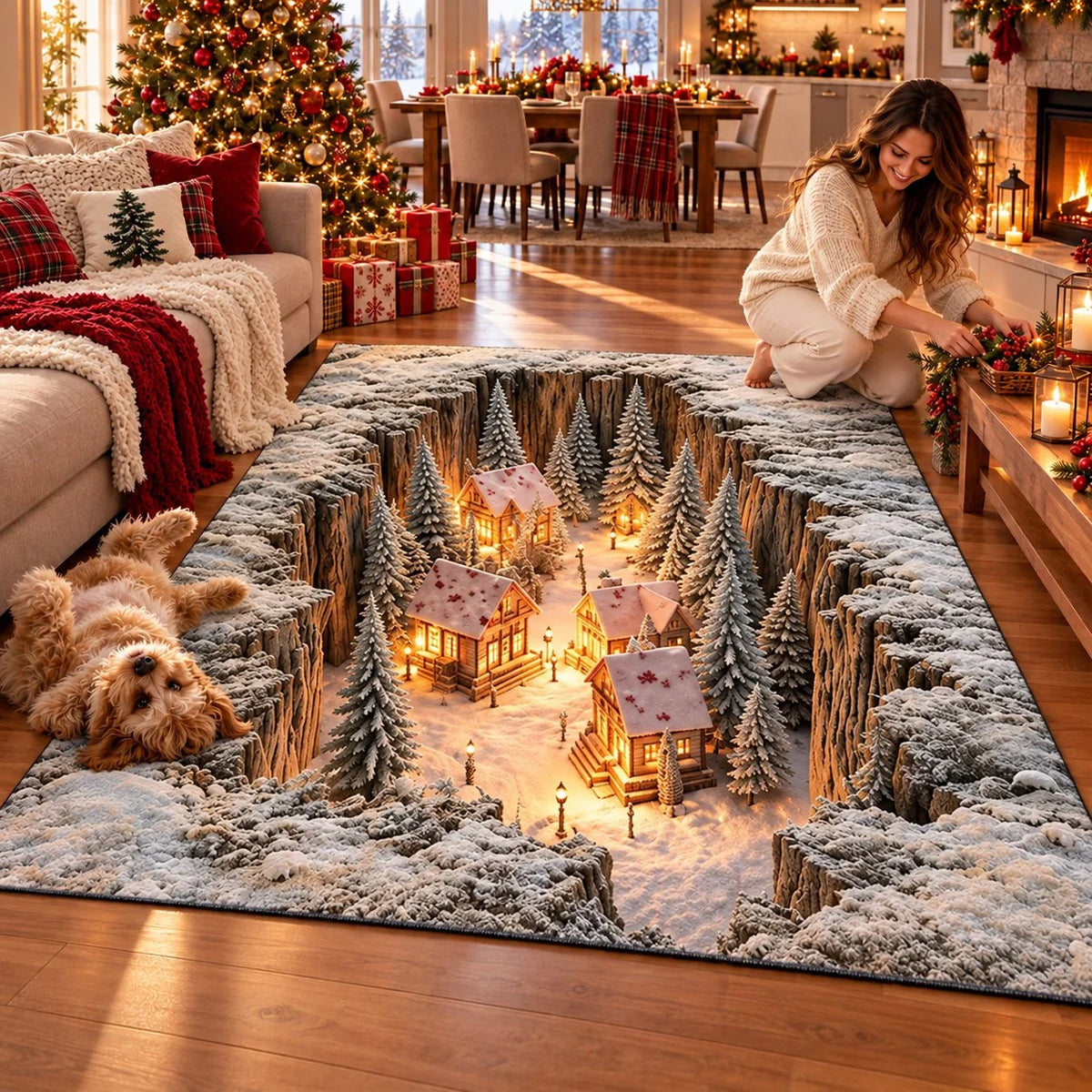 ☀️Optical Illusion Christmas Scene Rug | Bring A Hidden Winter Village To Your Floor
