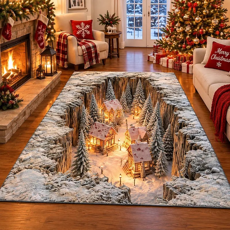☀️Optical Illusion Christmas Scene Rug | Bring A Hidden Winter Village To Your Floor