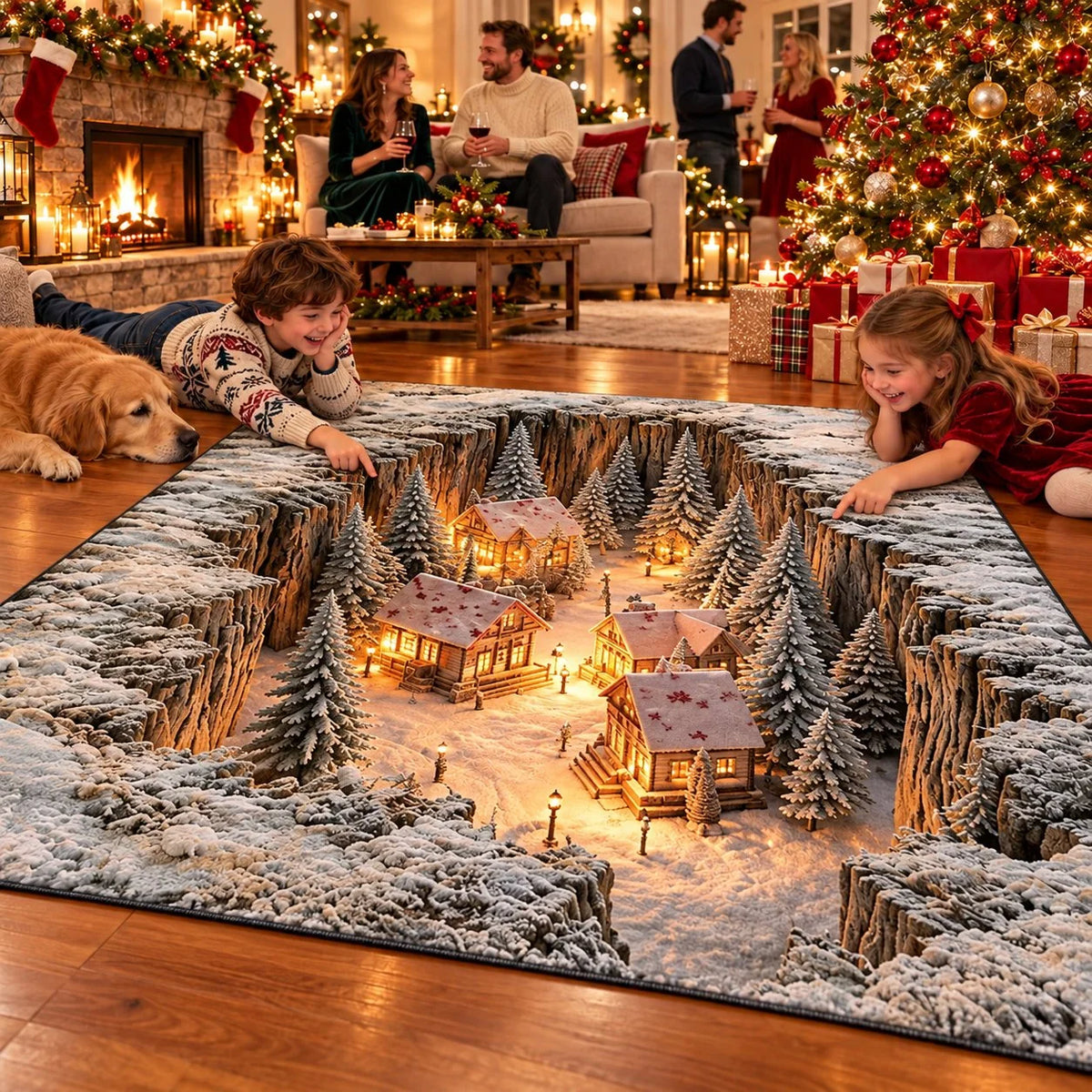 ☀️Optical Illusion Christmas Scene Rug | Bring A Hidden Winter Village To Your Floor