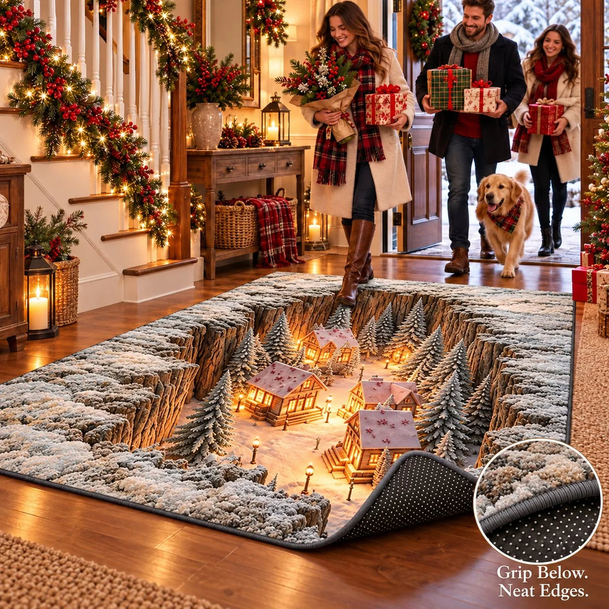 ☀️Optical Illusion Christmas Scene Rug | Bring A Hidden Winter Village To Your Floor