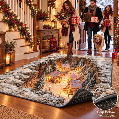 ☀️Optical Illusion Christmas Scene Rug | Bring A Hidden Winter Village To Your Floor