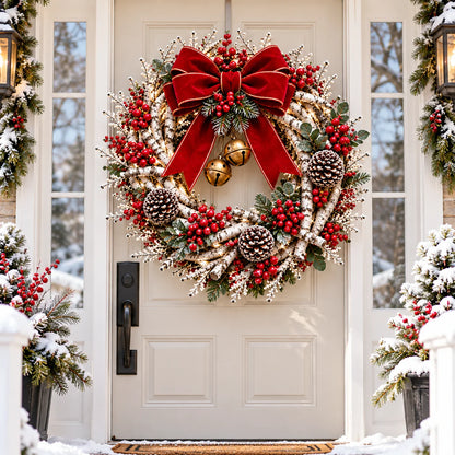 🔥 LAST DAY 49% OFF | Snowy Birch Cardinal Wreath – Lighted Christmas Door Decor ❤️