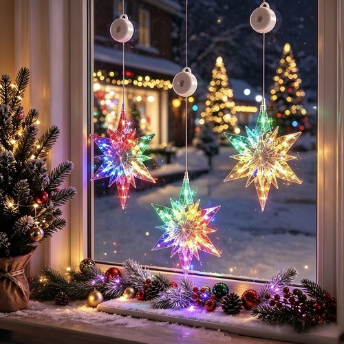 🎄❄️ DIY Christmas Snowflake Suction Cup LED Lights ✨ | Battery Operated, Warm & Multi-Colour, Window Suction Lights, Christmas Home & Party Decor