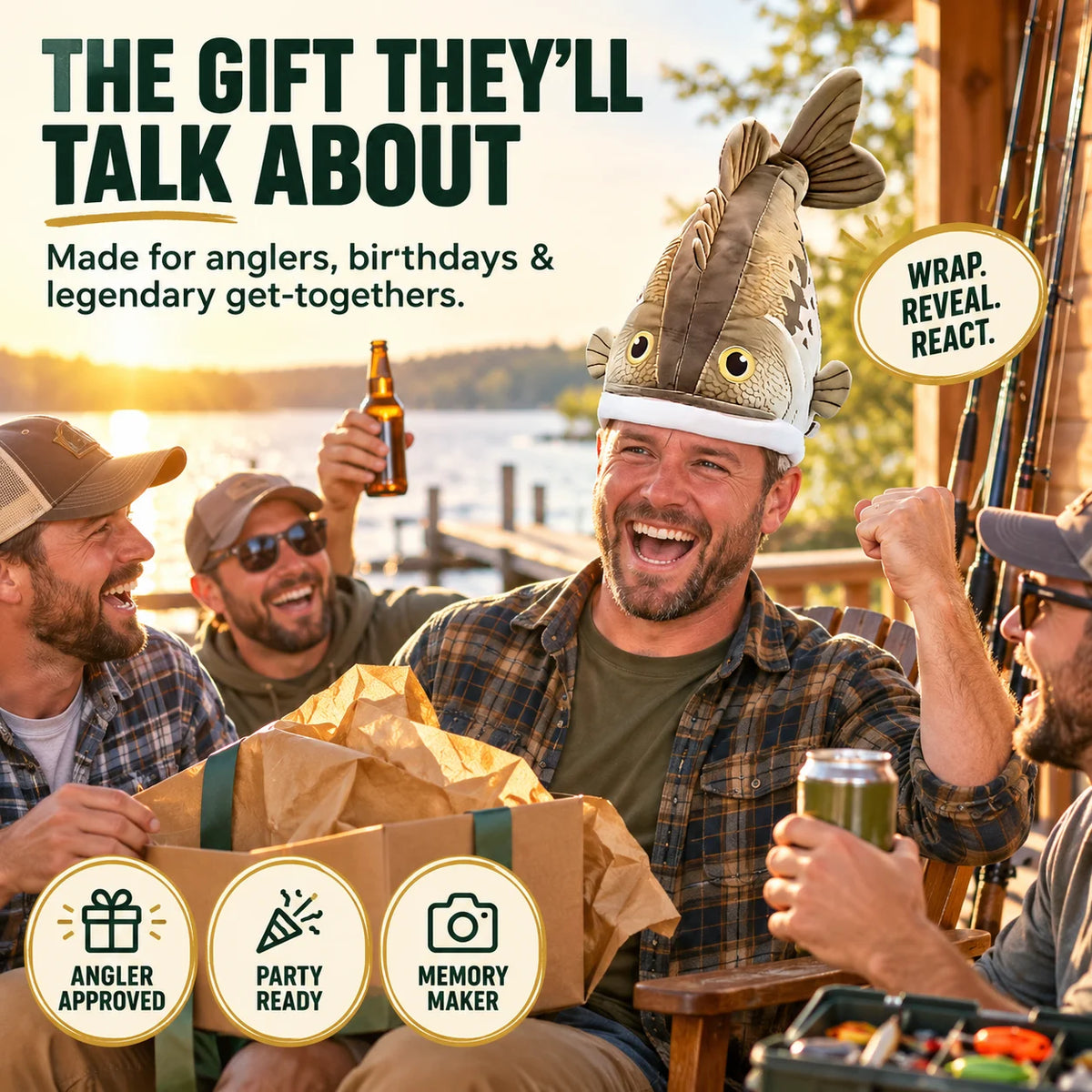 🐟 Funny 3D Fish Hat — Funny Fishing Gift for Anglers, Lake Days & Parties