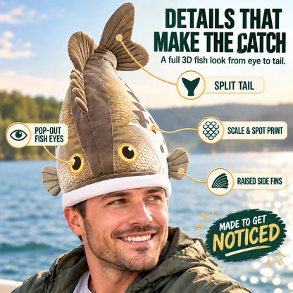 🐟 Funny 3D Fish Hat — Funny Fishing Gift for Anglers, Lake Days & Parties