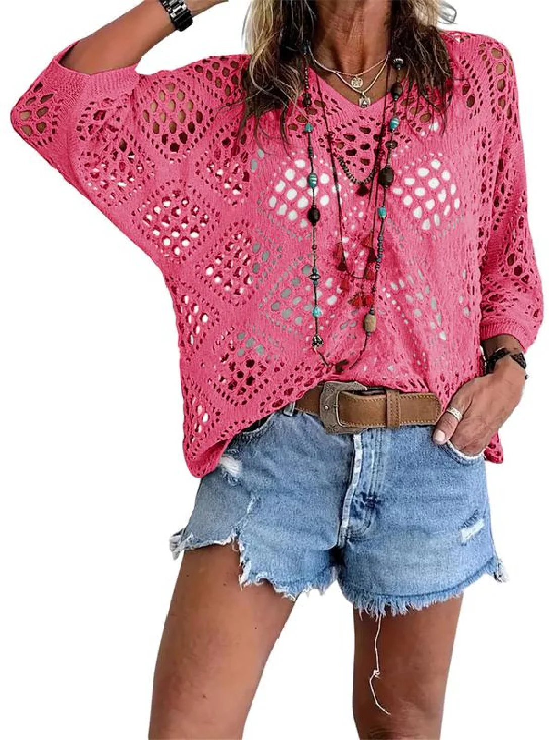 🌿 Handmade Crochet V‐Neck Boho Top | Apricot Summer Essential