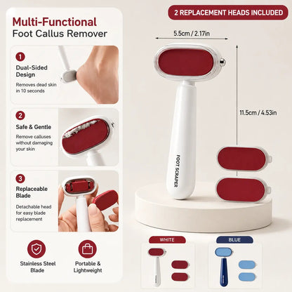 🔥Last Day 50% OFF - Dual‑Sided Foot Callus Remover, Replaceable Stainless Steel Blade Foot Scraper 🦶