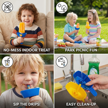 🧃2-Pack Drip-Proof Popsicle Holder for Kids – No-Mess Ice Cream Catcher with Straw