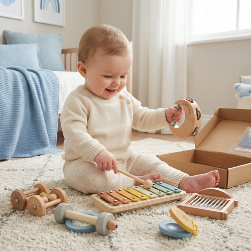 6-Piece Wooden Baby Musical Instrument Set – Sensory Sound & Music Toy