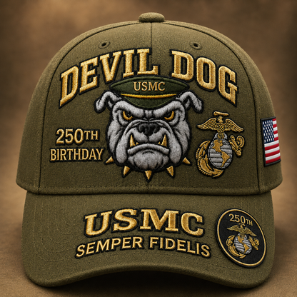 ❤️Devil Dog USMC 250th Birthday Commemorative Embroidered Cap（Printed） 🇺🇸