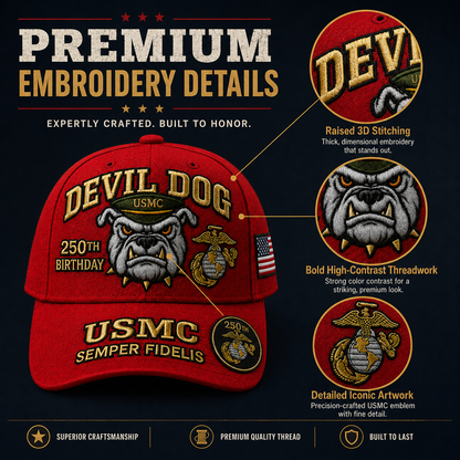 ❤️Devil Dog USMC 250th Birthday Commemorative Embroidered Cap（Printed） 🇺🇸