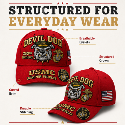❤️Devil Dog USMC 250th Birthday Commemorative Embroidered Cap（Printed） 🇺🇸