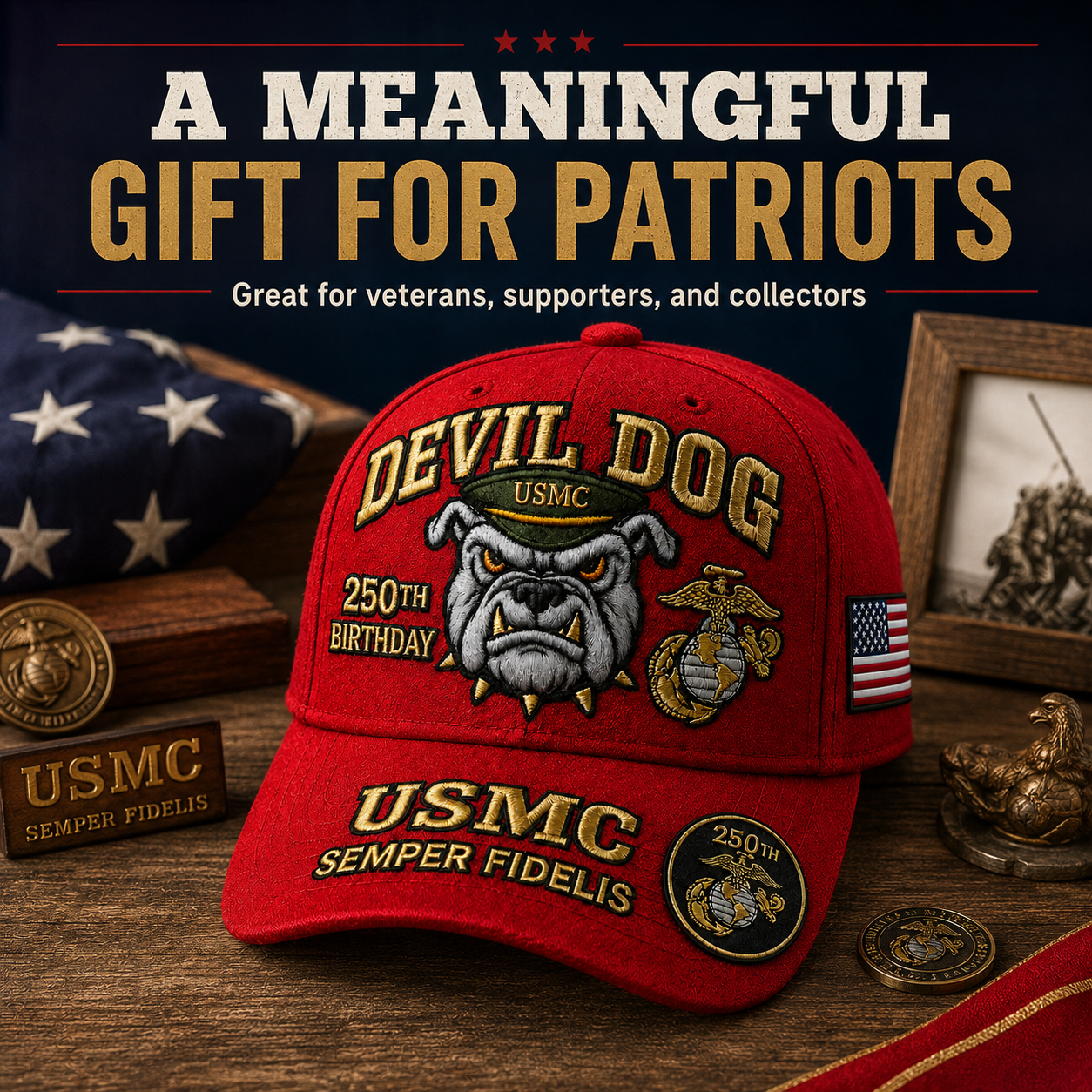 ❤️Devil Dog USMC 250th Birthday Commemorative Embroidered Cap（Printed） 🇺🇸