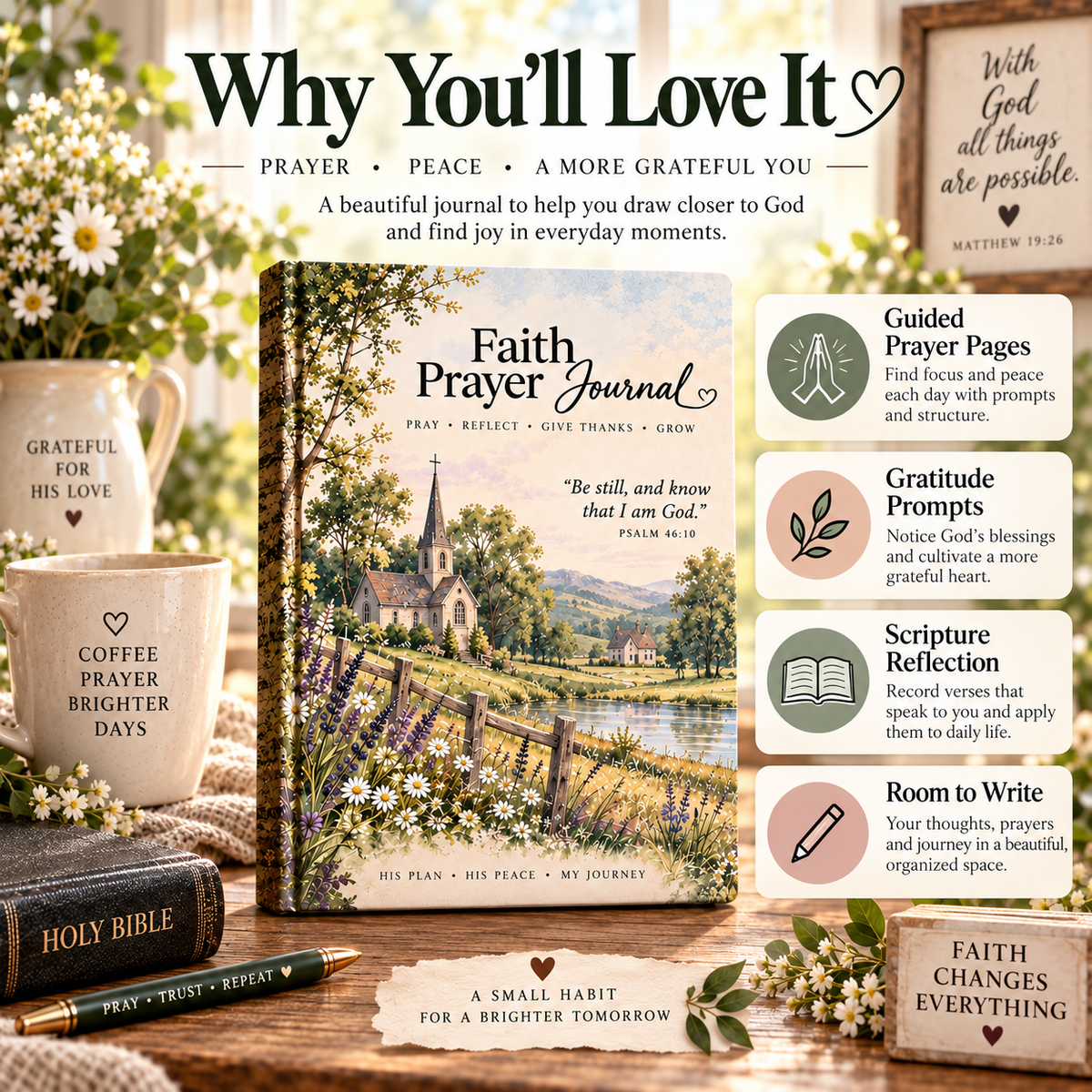 ✝️Faith Prayer Journal – Guided Christian Prayer, Gratitude & Scripture Reflection Journal – Meaningful Gift for Family, Friends & Church Community