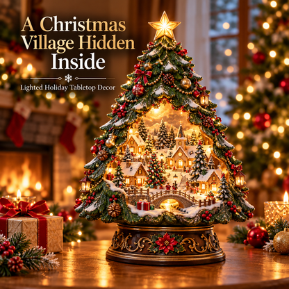 🎄✨ Christmas Tree Keeper – Hidden Village Lighted Tabletop Decor