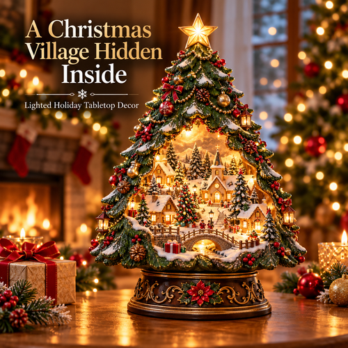 🎄✨ Christmas Tree Keeper – Hidden Village Lighted Tabletop Decor