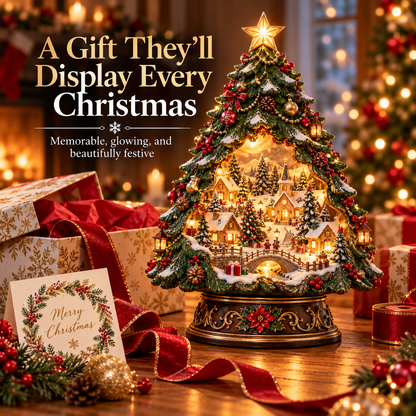 🎄✨ Christmas Tree Keeper – Hidden Village Lighted Tabletop Decor