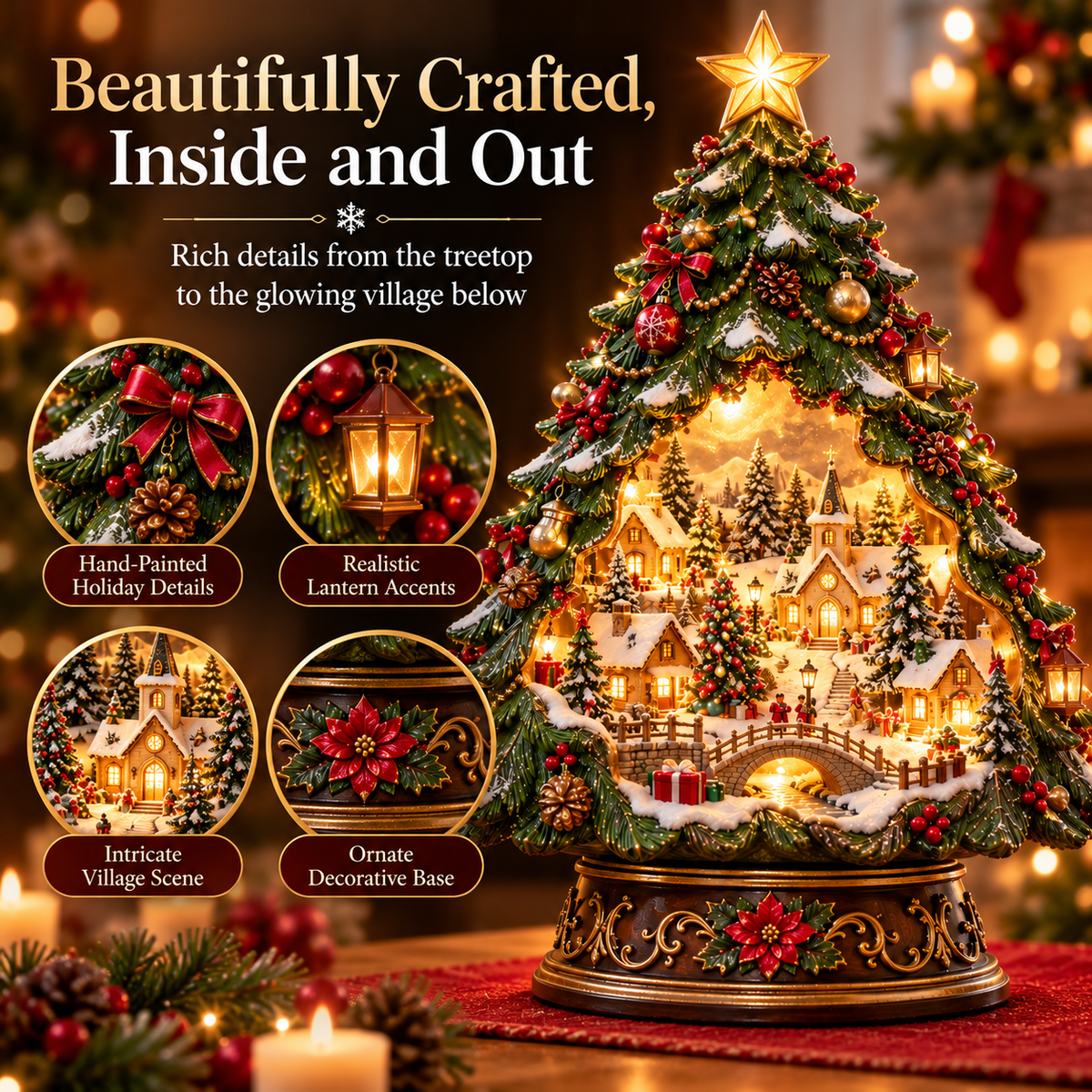 🎄✨ Christmas Tree Keeper – Hidden Village Lighted Tabletop Decor