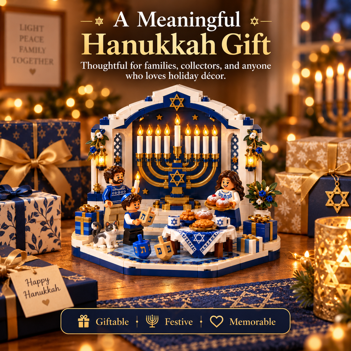 🕎✨ Last Day 48% OFF ⏰ Hanukkah Family Light Building Block Display Set
