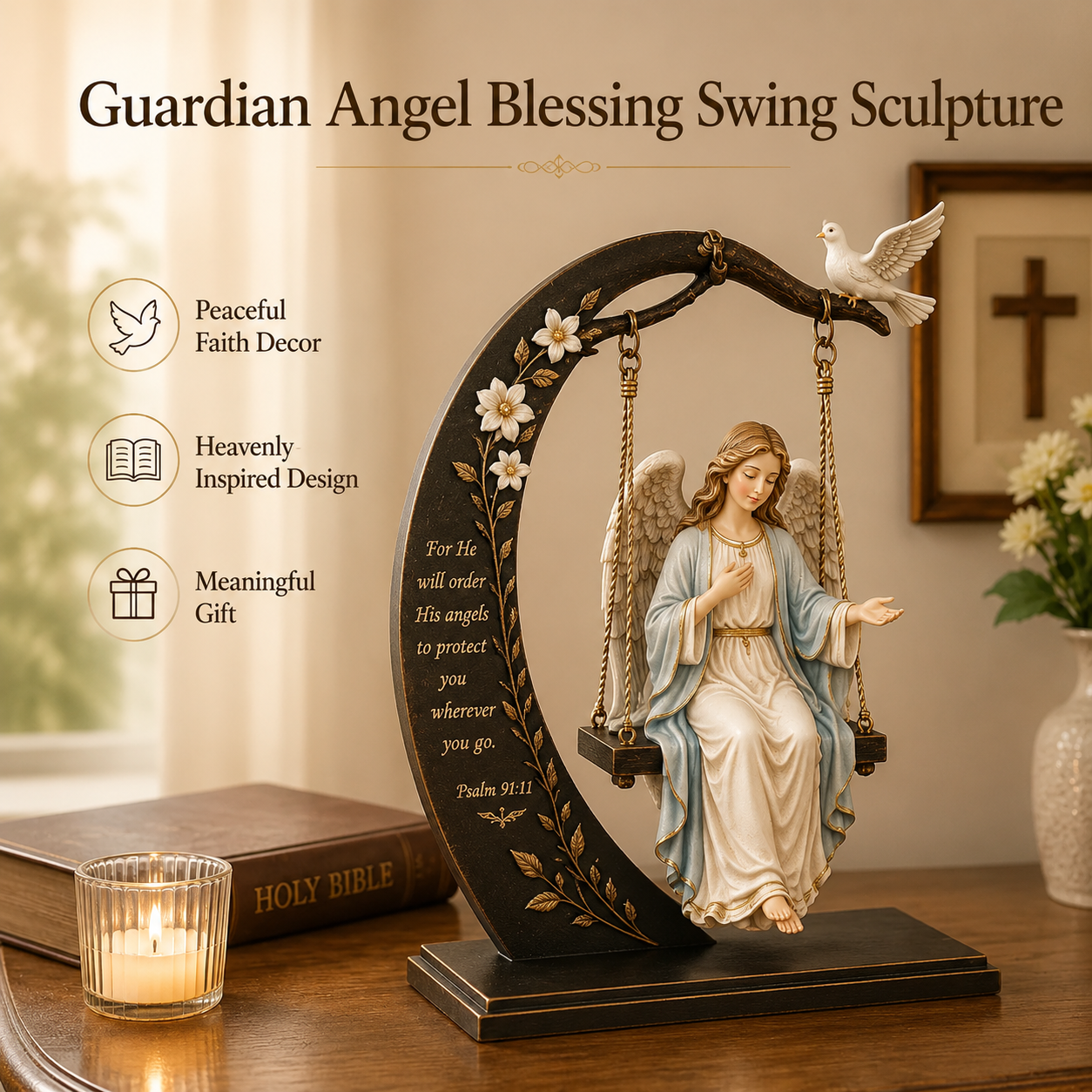 Faith-Inspired Swing Sculpture ✝️🕊️ – Christian Religious Figure Home Decor & Meaningful Gift 🎁