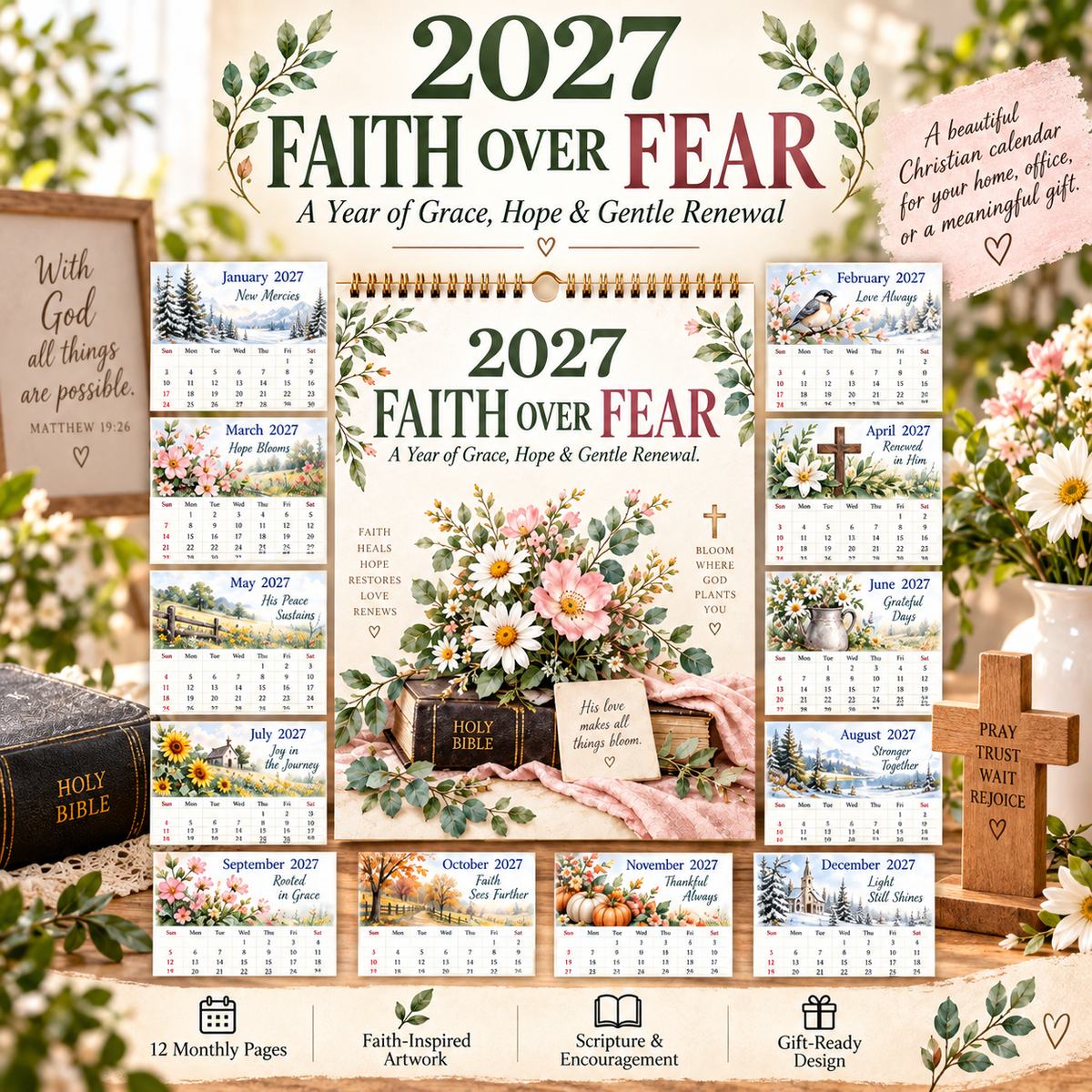 🌿2027 Faith Over Fear Desk Calendar✨
