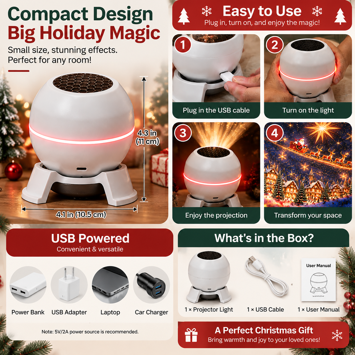 🎄❄️ Turn Any Room Into a Christmas Wonderland – Holiday Projection Night Light